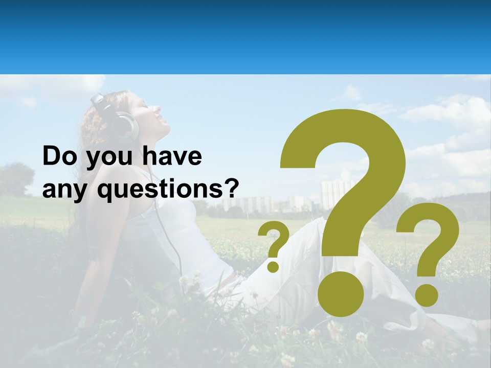 A Woman Sitting In The Grass Listening To Music PowerPoint Template