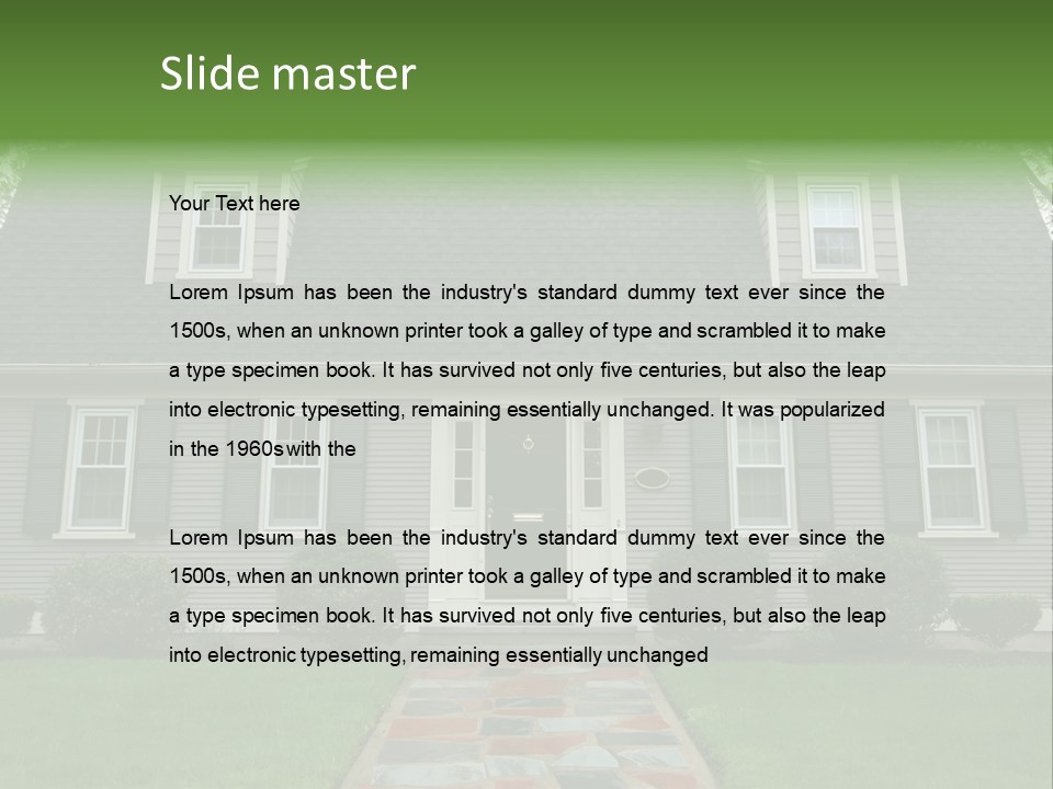 A Gray House With Black Shutters And A Black Door PowerPoint Template