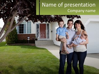 A Family Standing In Front Of A House PowerPoint Template