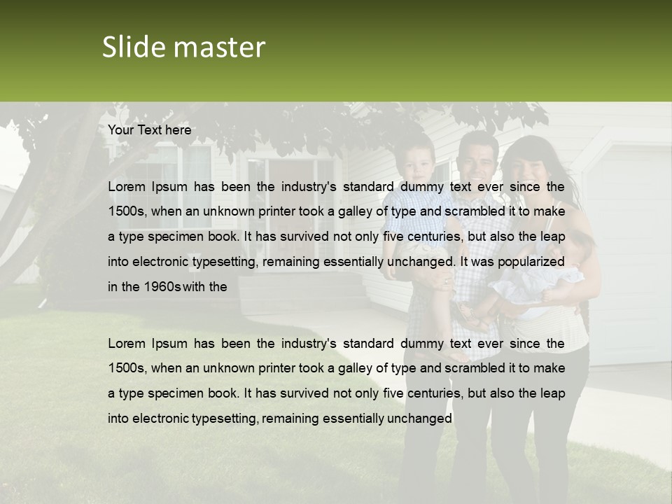 A Family Standing In Front Of A House PowerPoint Template