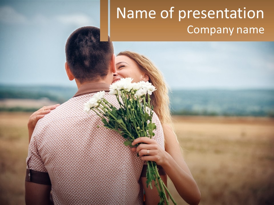 A Man Holding A Bouquet Of Flowers Next To A Woman PowerPoint Template