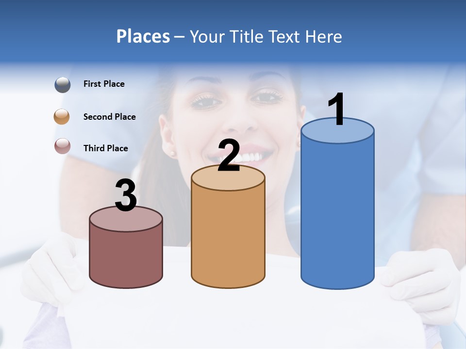 A Smiling Woman In A Dental Chair With A Dentist In The Background PowerPoint Template