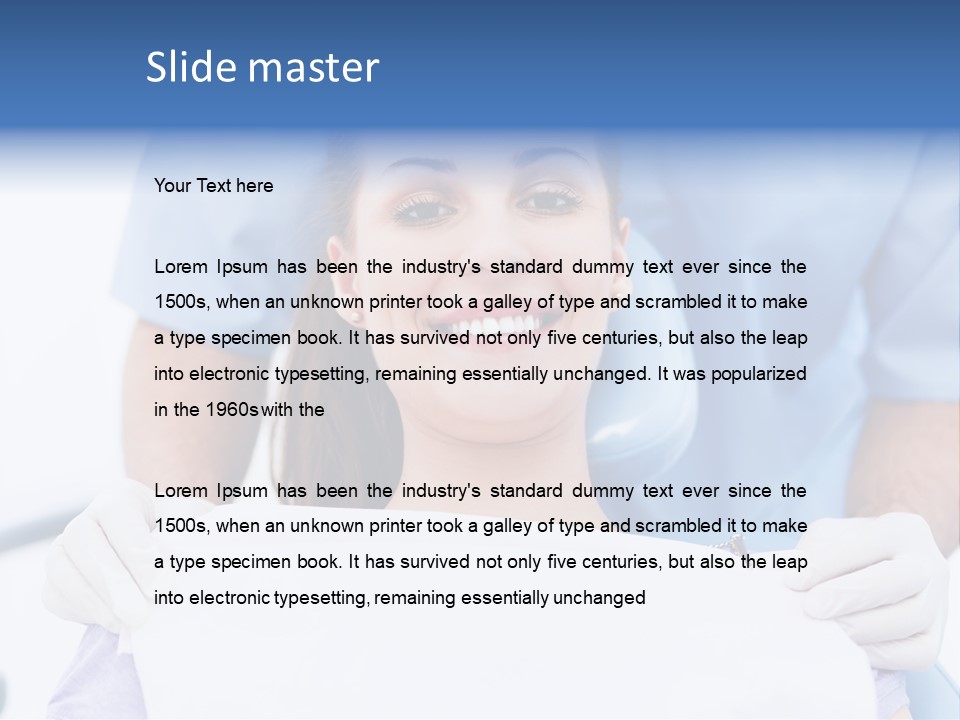 A Smiling Woman In A Dental Chair With A Dentist In The Background PowerPoint Template