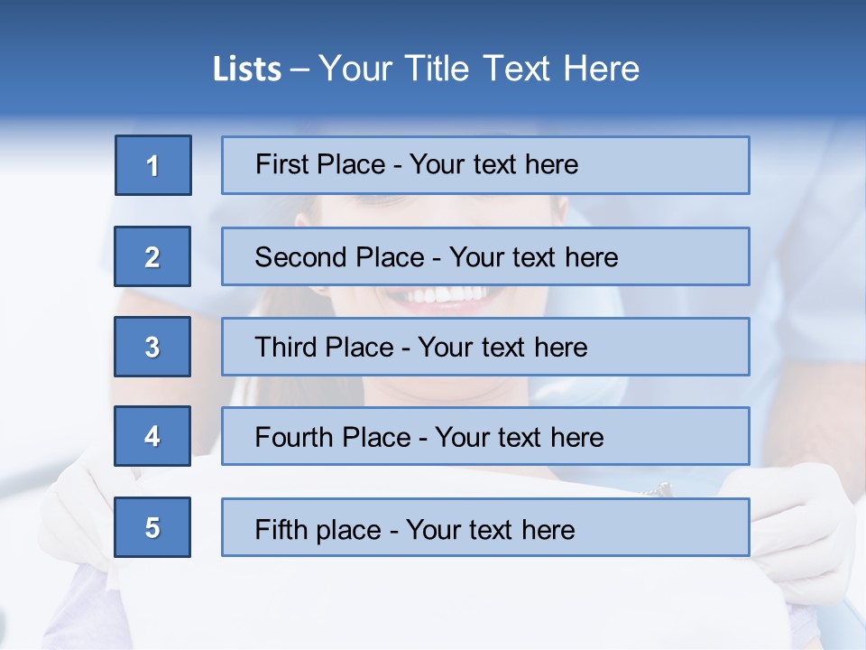 A Smiling Woman In A Dental Chair With A Dentist In The Background PowerPoint Template