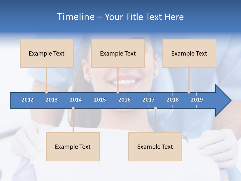A Smiling Woman In A Dental Chair With A Dentist In The Background PowerPoint Template