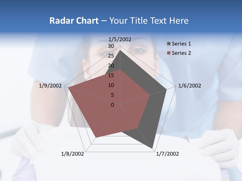A Smiling Woman In A Dental Chair With A Dentist In The Background PowerPoint Template