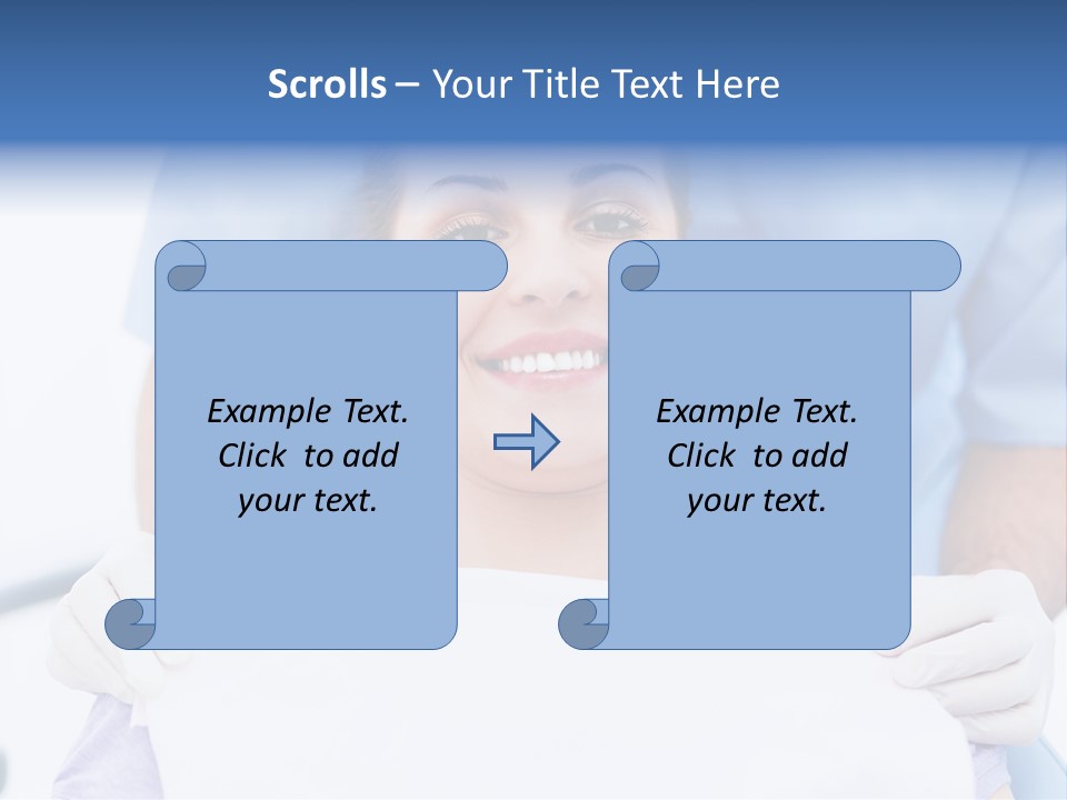 A Smiling Woman In A Dental Chair With A Dentist In The Background PowerPoint Template