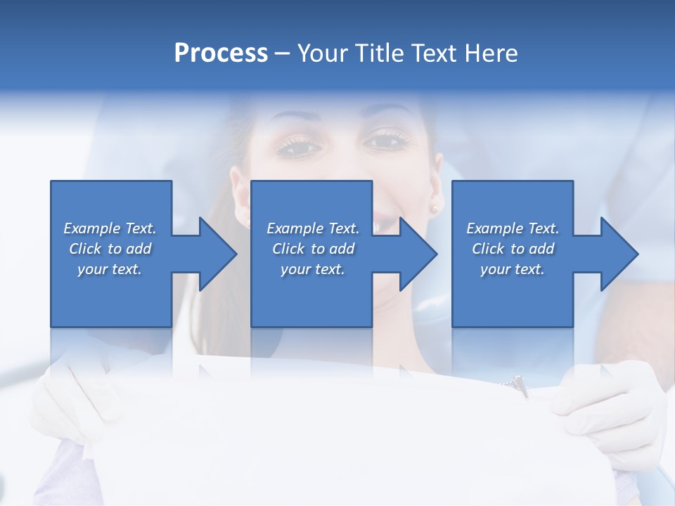 A Smiling Woman In A Dental Chair With A Dentist In The Background PowerPoint Template