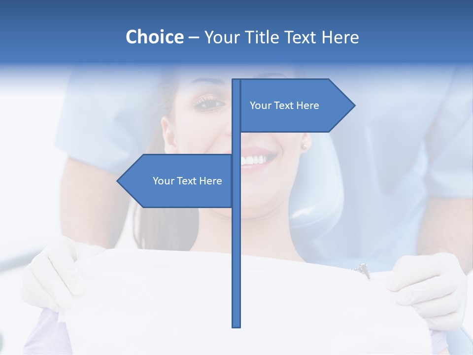 A Smiling Woman In A Dental Chair With A Dentist In The Background PowerPoint Template