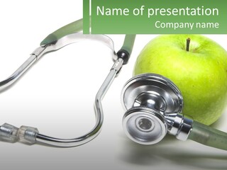 A Green Apple With A Stethoscope Next To It PowerPoint Template
