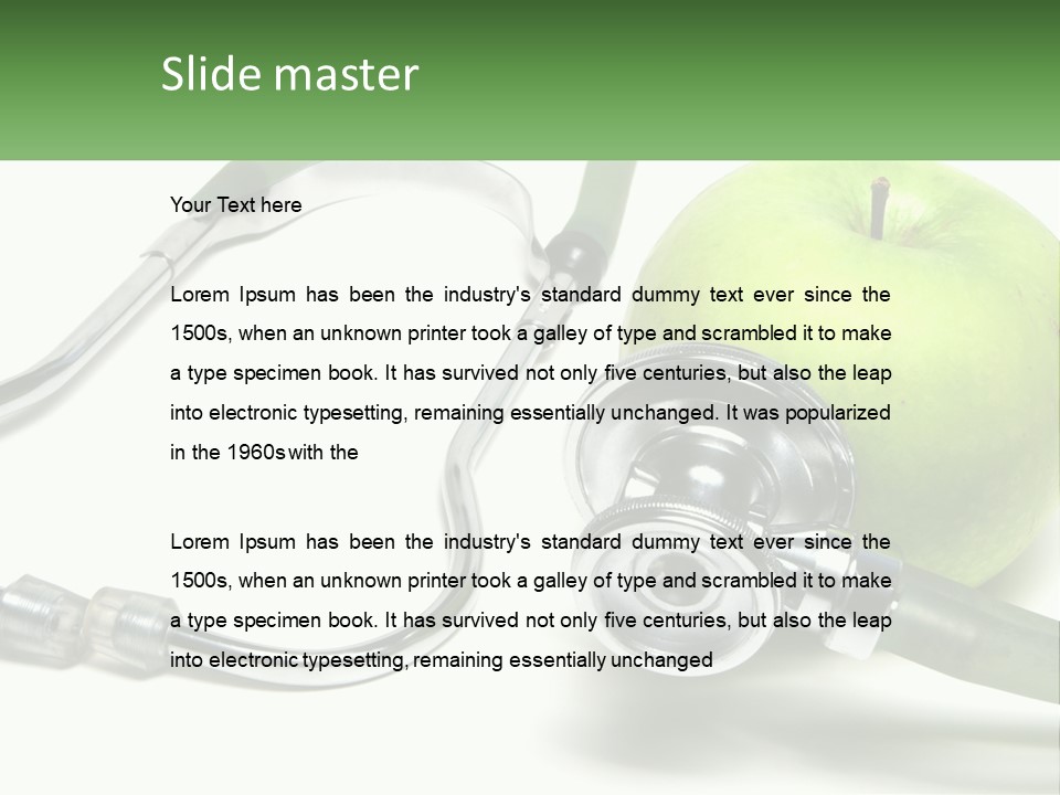 A Green Apple With A Stethoscope Next To It PowerPoint Template