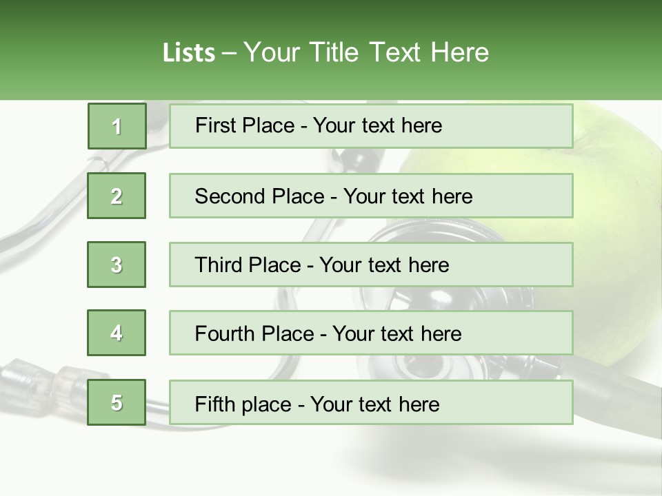 A Green Apple With A Stethoscope Next To It PowerPoint Template