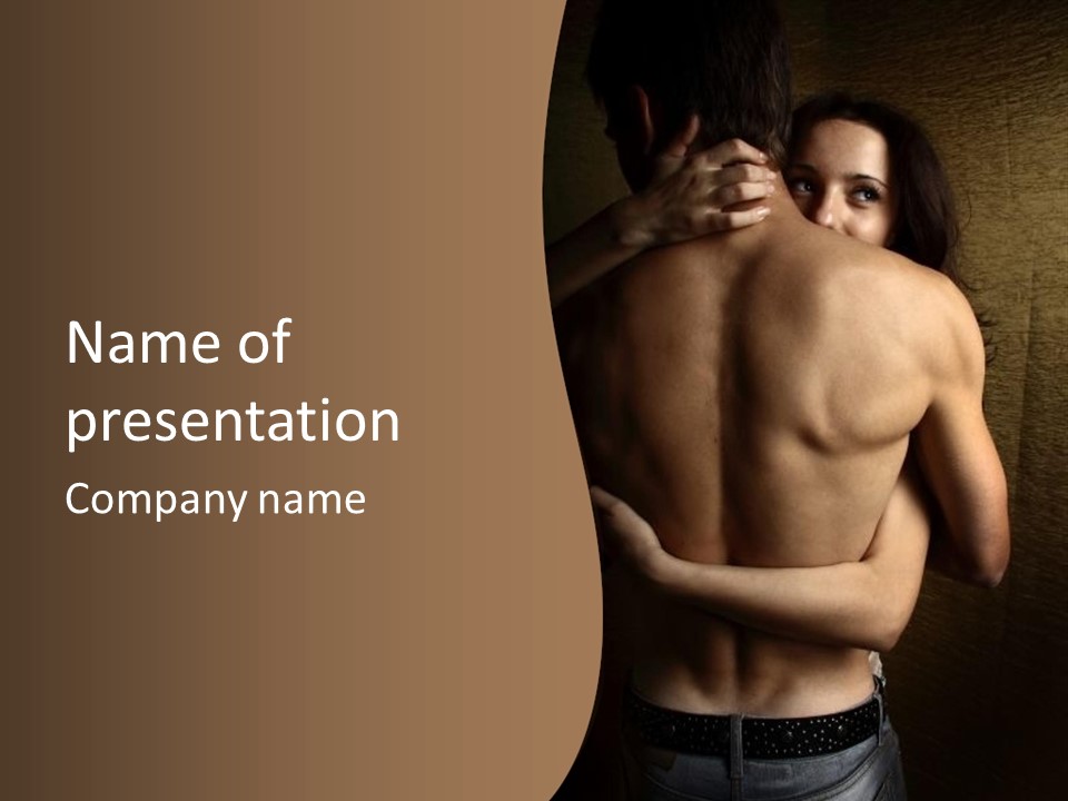 A Man And A Woman Embracing In Front Of A Brown Background PowerPoint Template