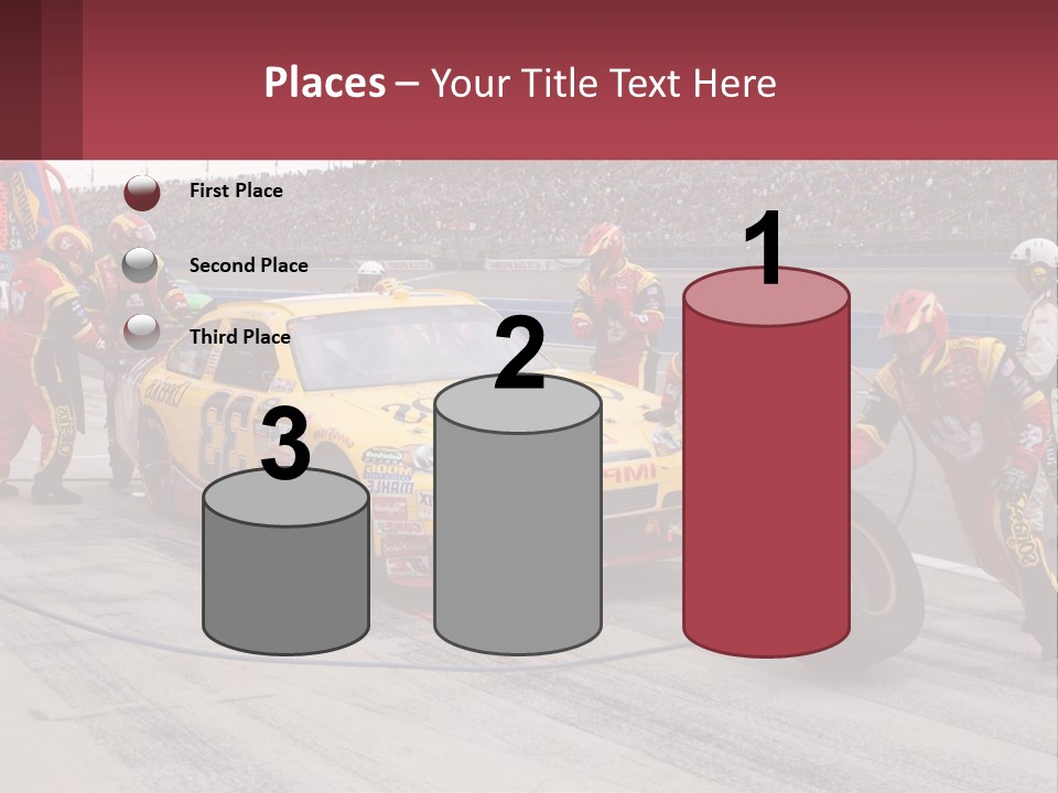 A Group Of People Standing Around A Race Car PowerPoint Template