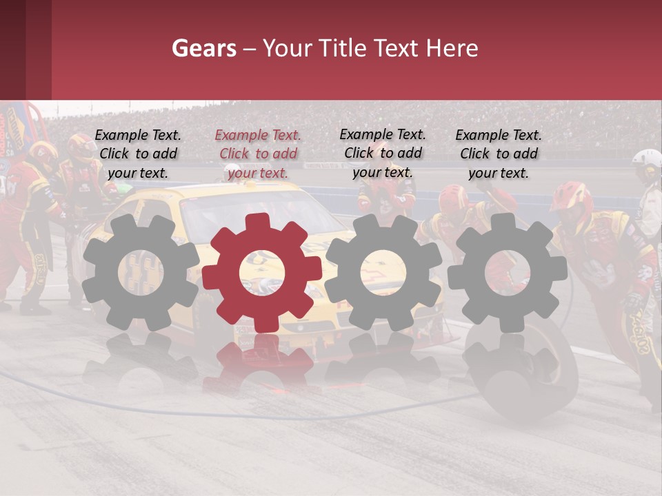 A Group Of People Standing Around A Race Car PowerPoint Template