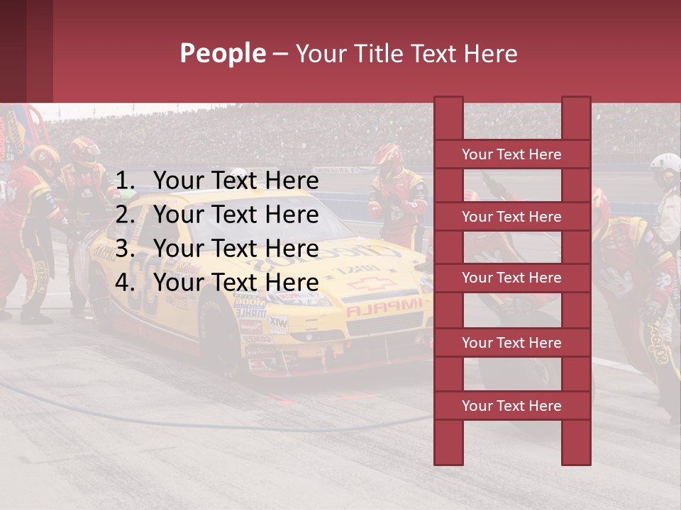 A Group Of People Standing Around A Race Car PowerPoint Template