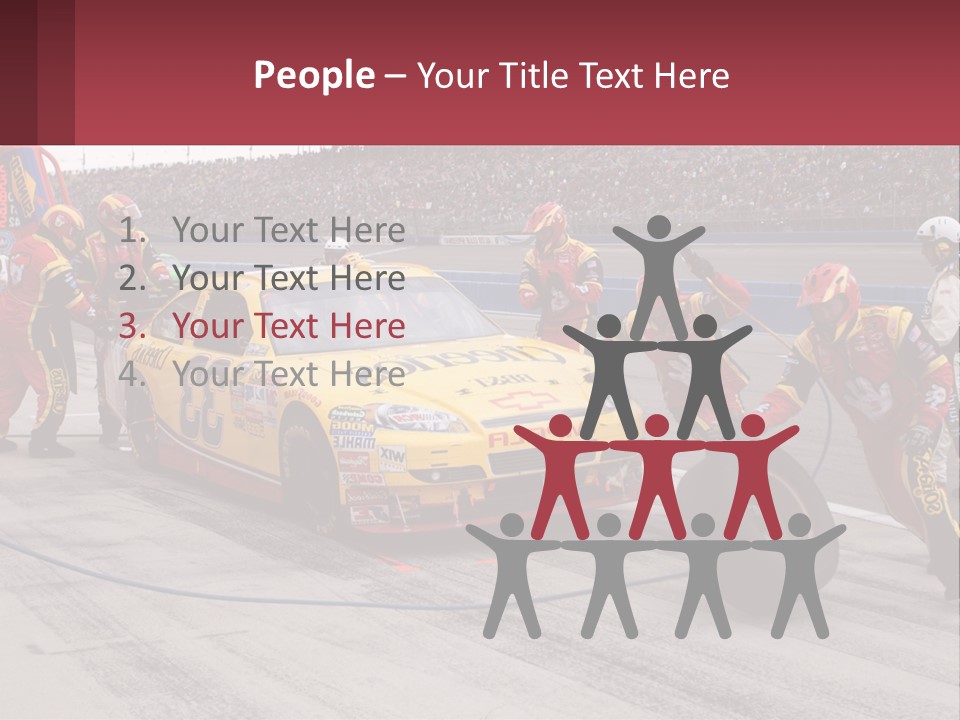 A Group Of People Standing Around A Race Car PowerPoint Template