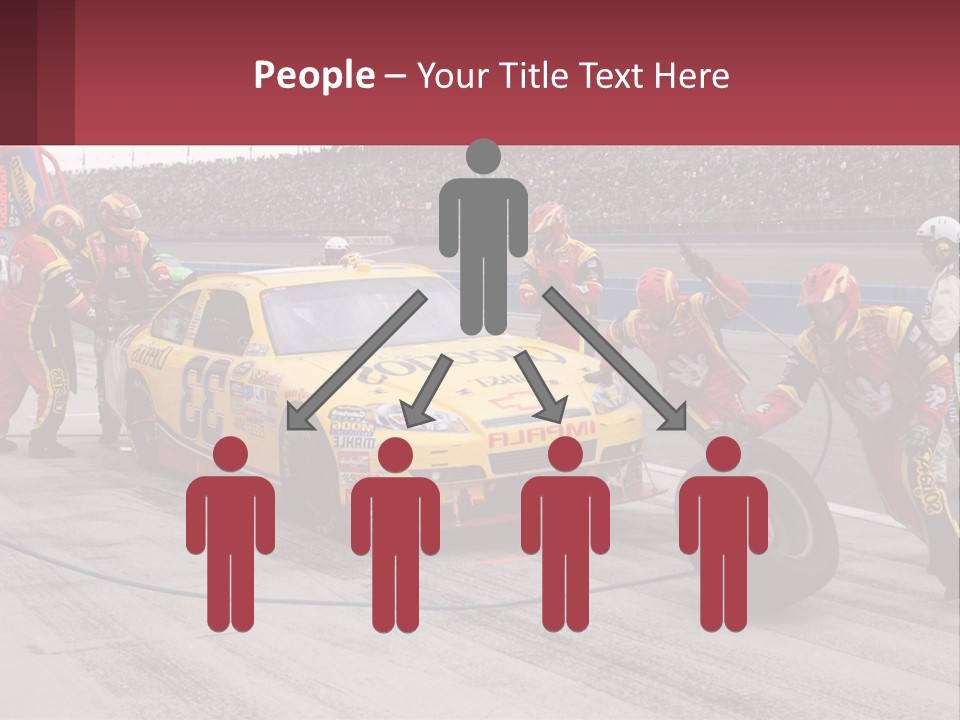 A Group Of People Standing Around A Race Car PowerPoint Template