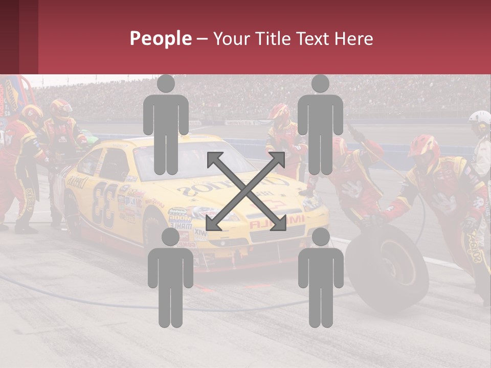 A Group Of People Standing Around A Race Car PowerPoint Template