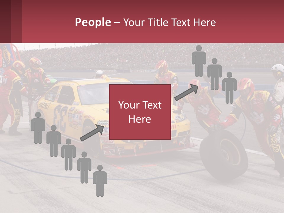 A Group Of People Standing Around A Race Car PowerPoint Template