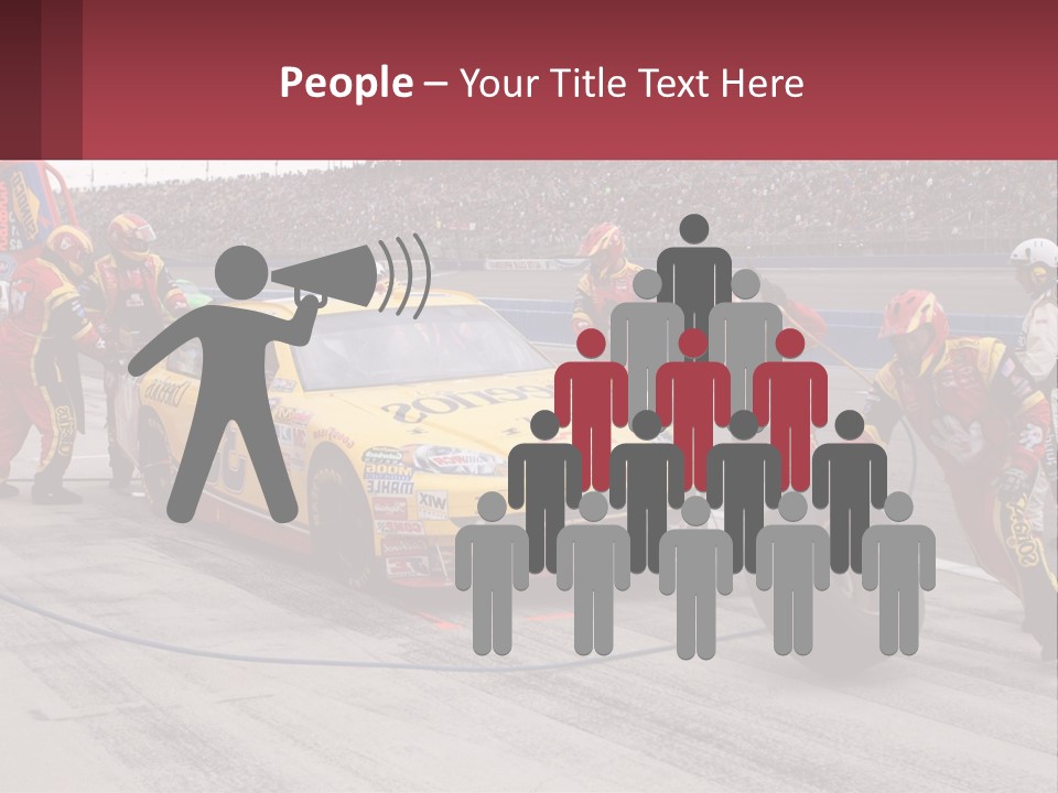 A Group Of People Standing Around A Race Car PowerPoint Template