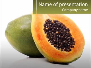 A Papaya And A Piece Of Papaya On A White Background PowerPoint Template