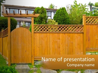 A Wooden Fence With A Gate In Front Of It PowerPoint Template