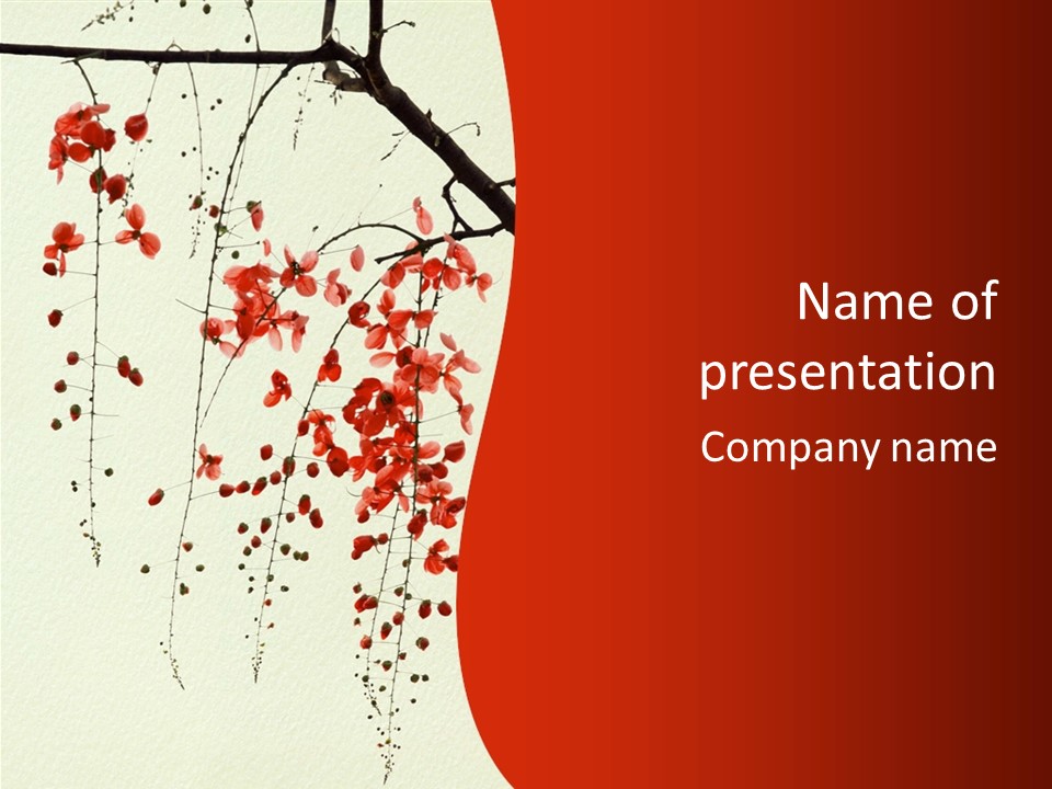 A Tree With Red Leaves On It Powerpoint Template PowerPoint Template