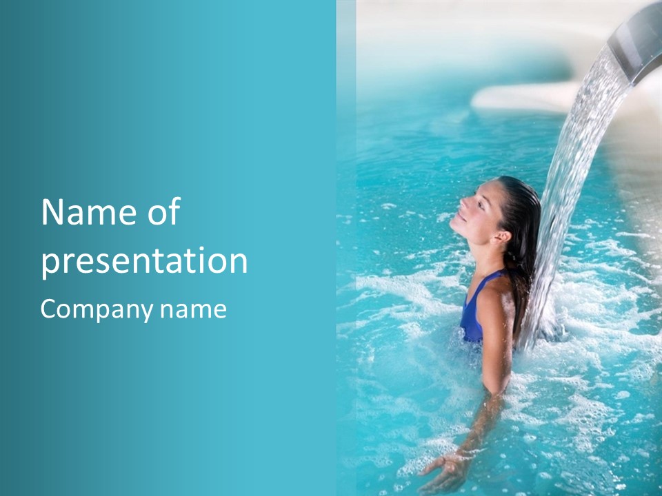 A Girl In A Blue Bathing Suit In A Pool Of Water PowerPoint Template