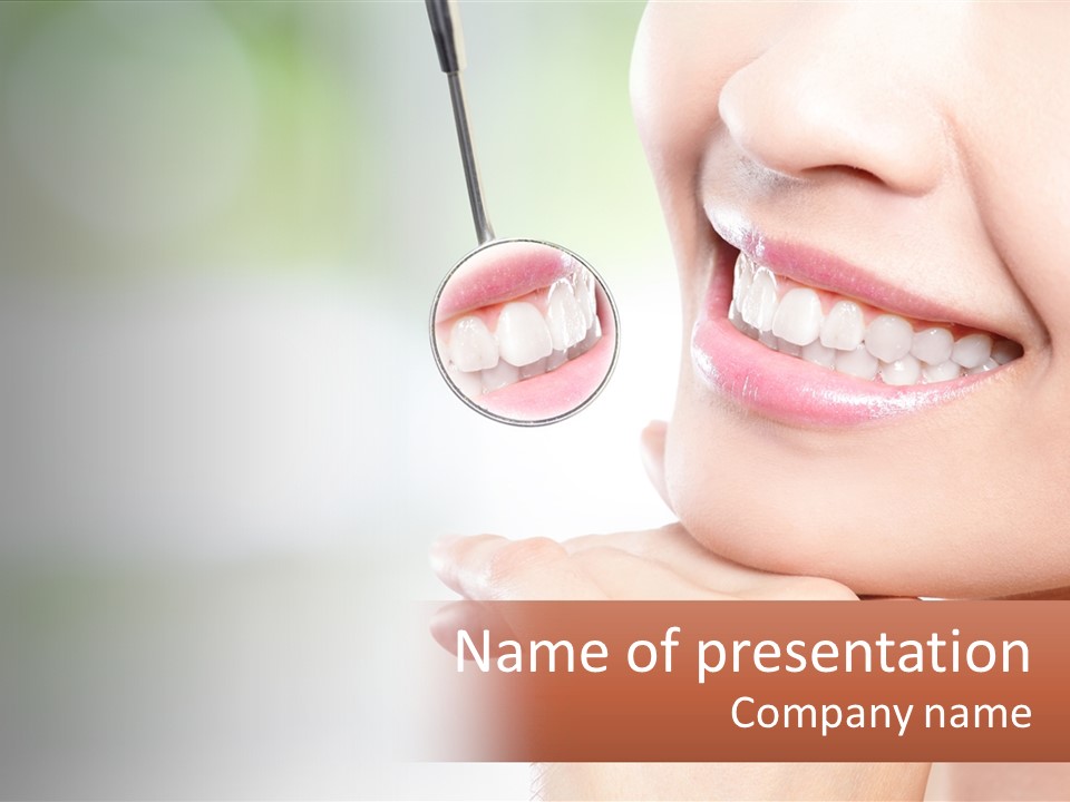 A Woman Is Smiling With A Toothbrush In Her Mouth PowerPoint Template