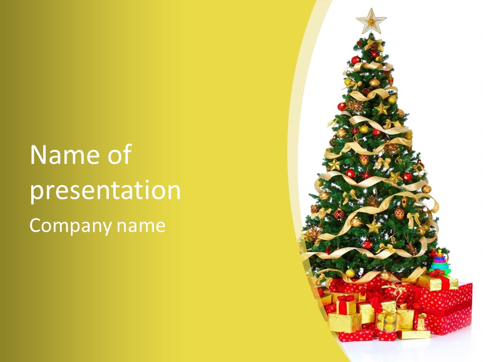A Christmas Tree With Presents On A White Background PowerPoint Template