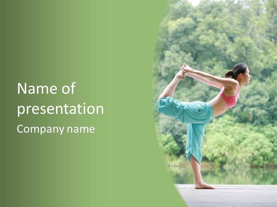 A Woman Doing A Yoga Pose On A Dock PowerPoint Template