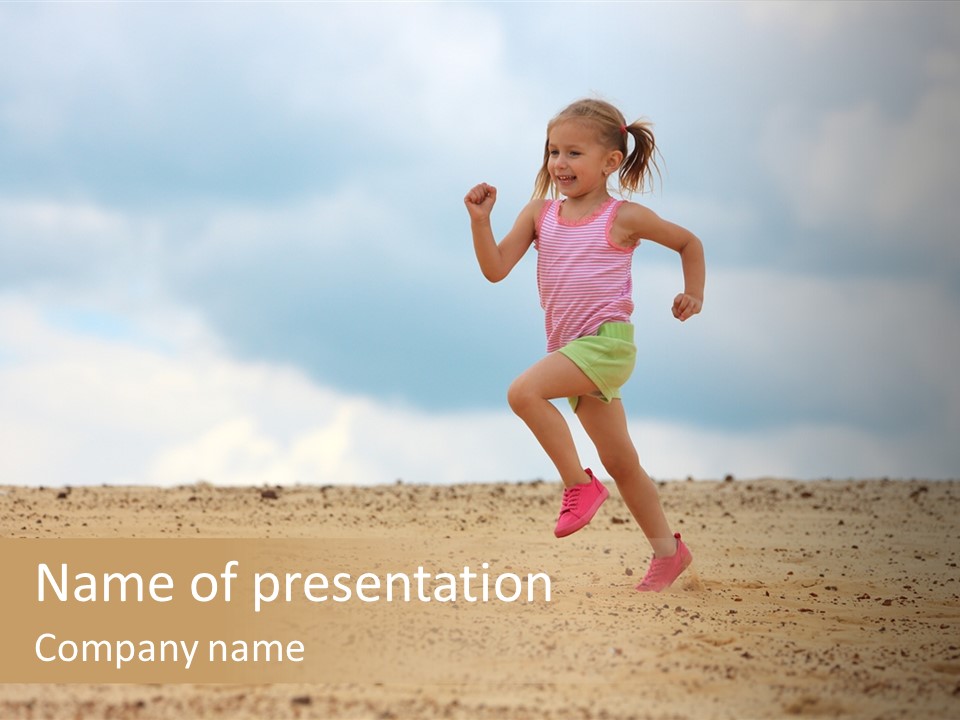 A Little Girl Running Across A Sandy Beach PowerPoint Template