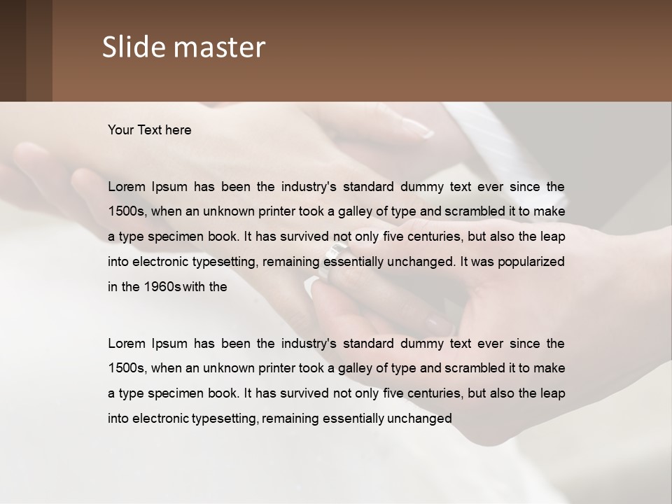 A Bride And Groom Holding Hands With A Ring On Their Finger PowerPoint Template