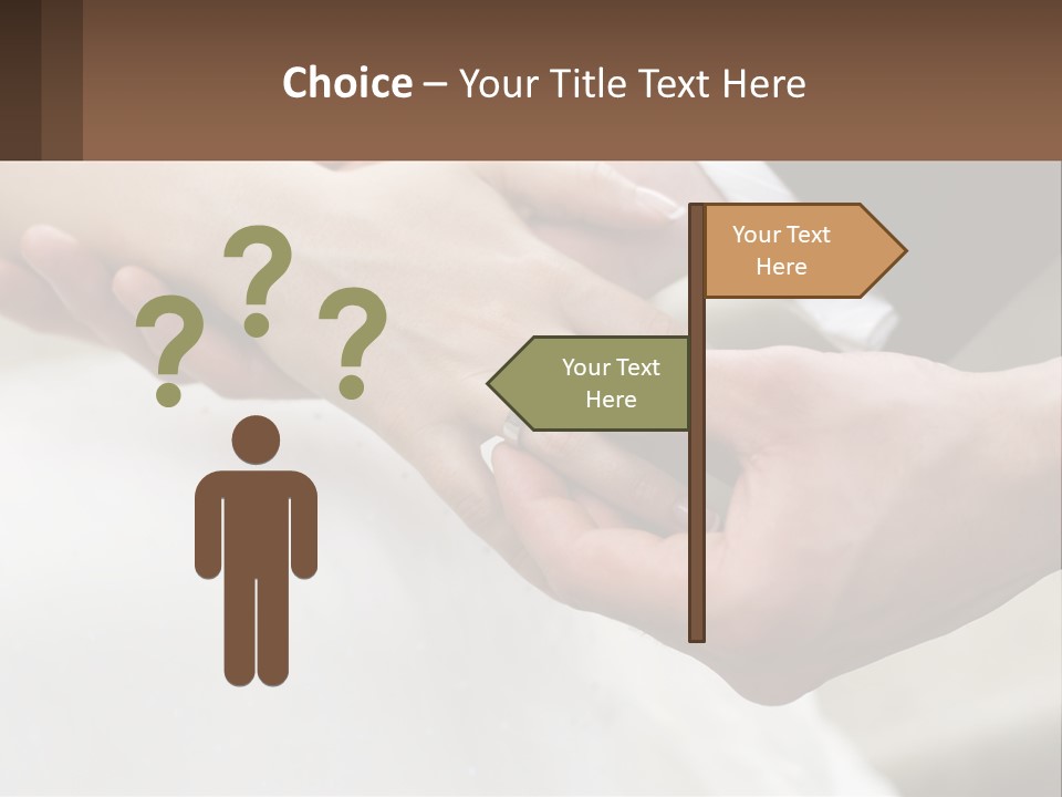 A Bride And Groom Holding Hands With A Ring On Their Finger PowerPoint Template