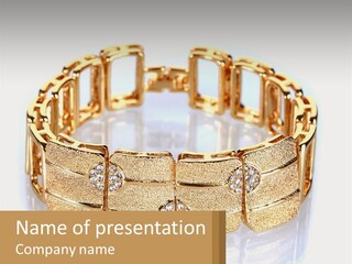 A Gold Bracelet With Diamonds On A White Background PowerPoint Template