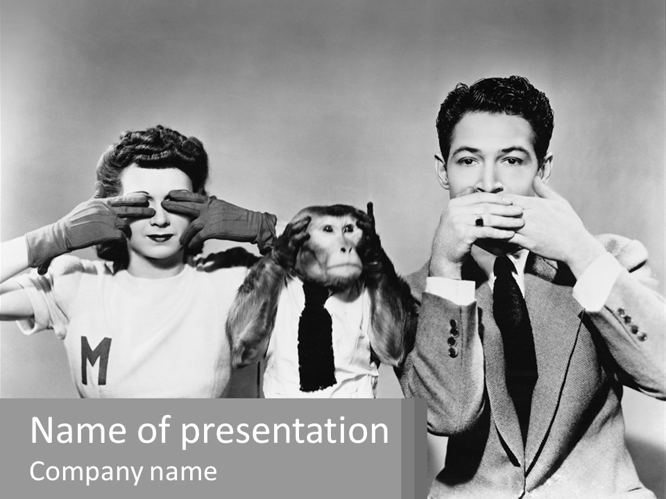 A Group Of People With Monkeys Covering Their Eyes PowerPoint Template