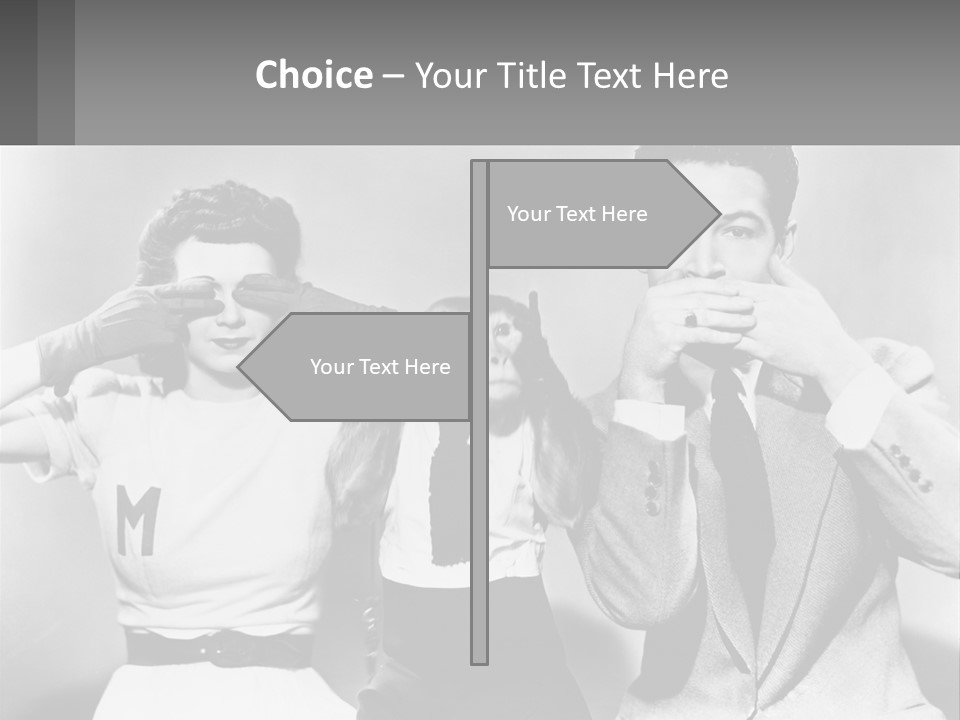 A Group Of People With Monkeys Covering Their Eyes PowerPoint Template