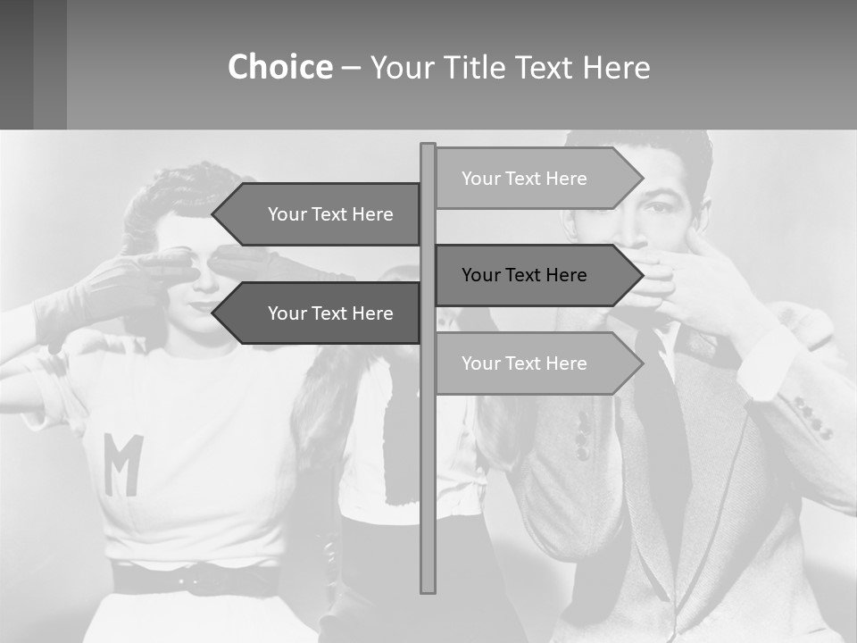 A Group Of People With Monkeys Covering Their Eyes PowerPoint Template