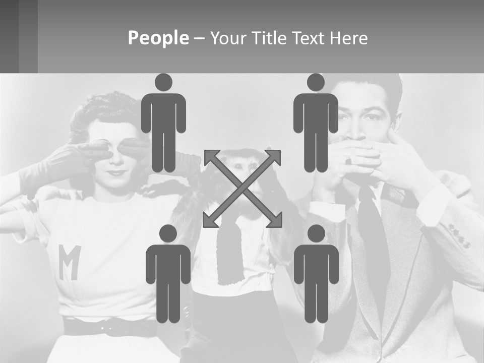 A Group Of People With Monkeys Covering Their Eyes PowerPoint Template