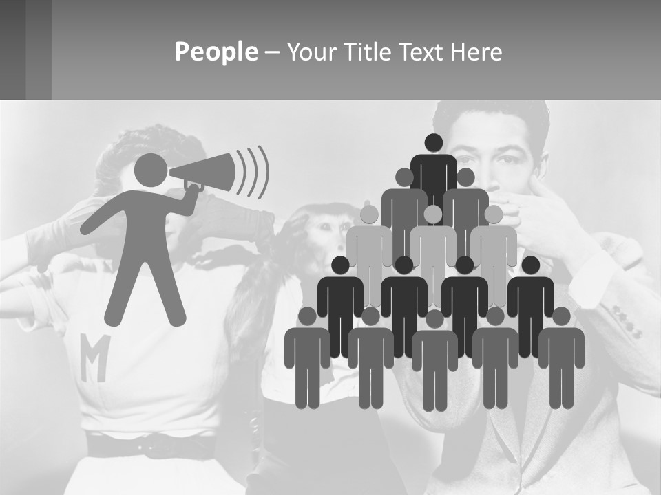 A Group Of People With Monkeys Covering Their Eyes PowerPoint Template