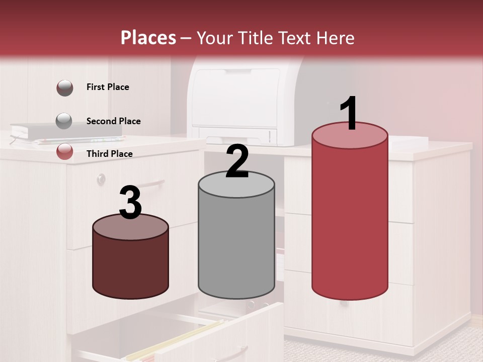 A Computer Desk With A Printer On Top Of It PowerPoint Template