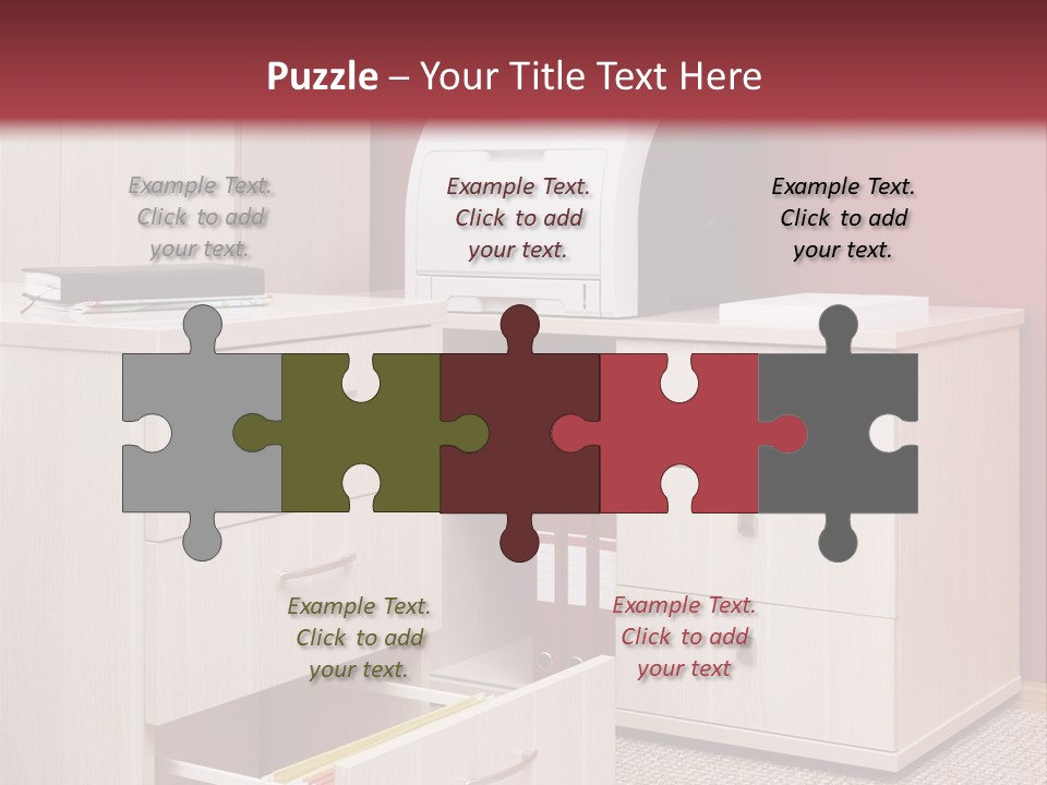 A Computer Desk With A Printer On Top Of It PowerPoint Template
