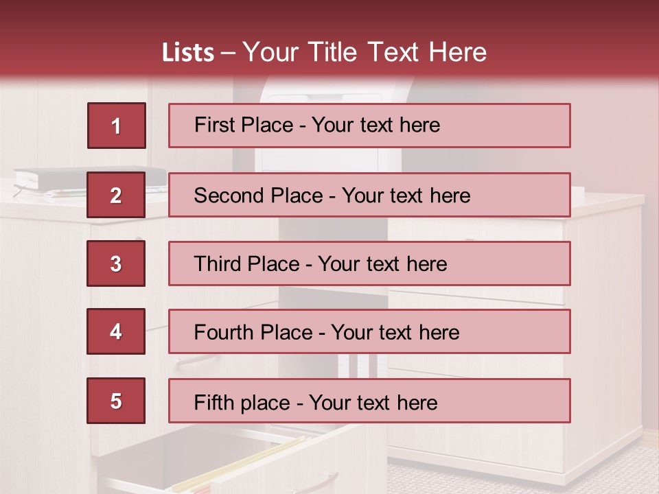 A Computer Desk With A Printer On Top Of It PowerPoint Template