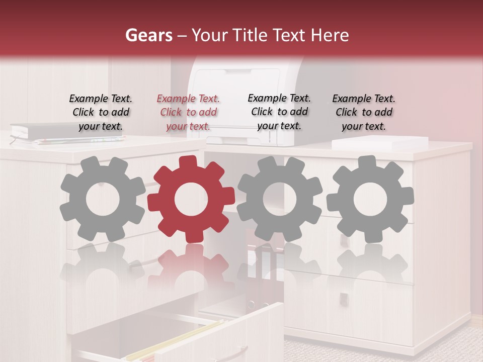 A Computer Desk With A Printer On Top Of It PowerPoint Template