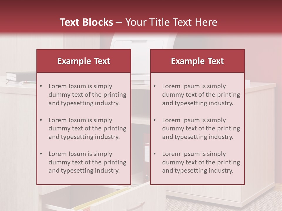 A Computer Desk With A Printer On Top Of It PowerPoint Template