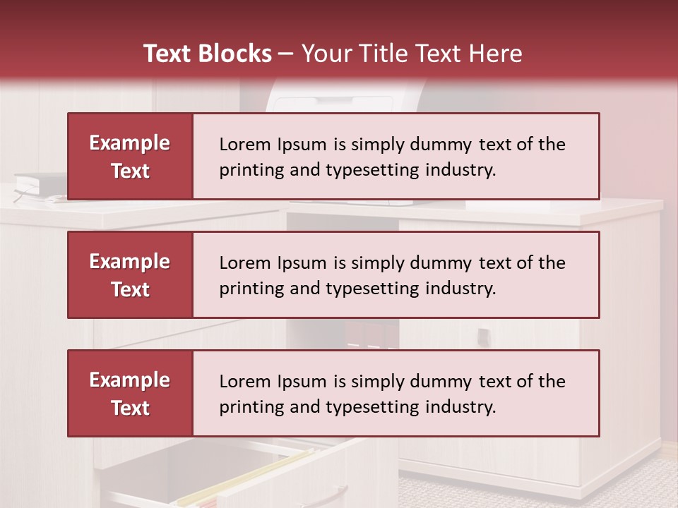 A Computer Desk With A Printer On Top Of It PowerPoint Template