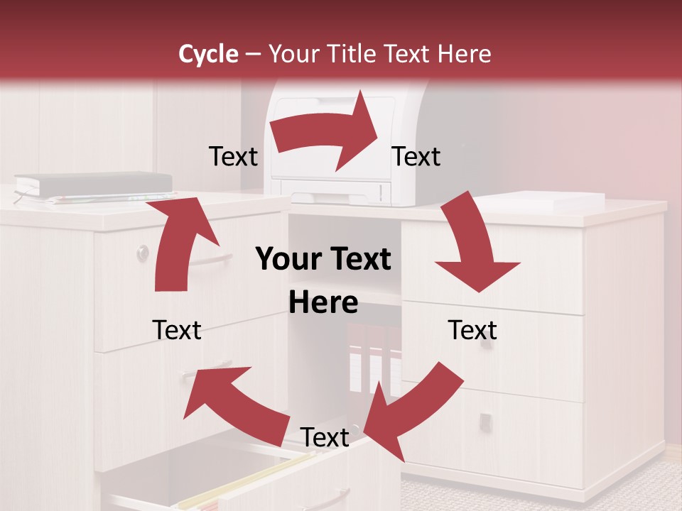 A Computer Desk With A Printer On Top Of It PowerPoint Template