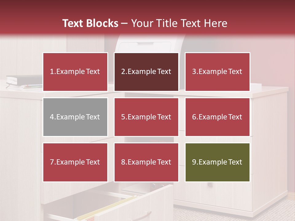 A Computer Desk With A Printer On Top Of It PowerPoint Template