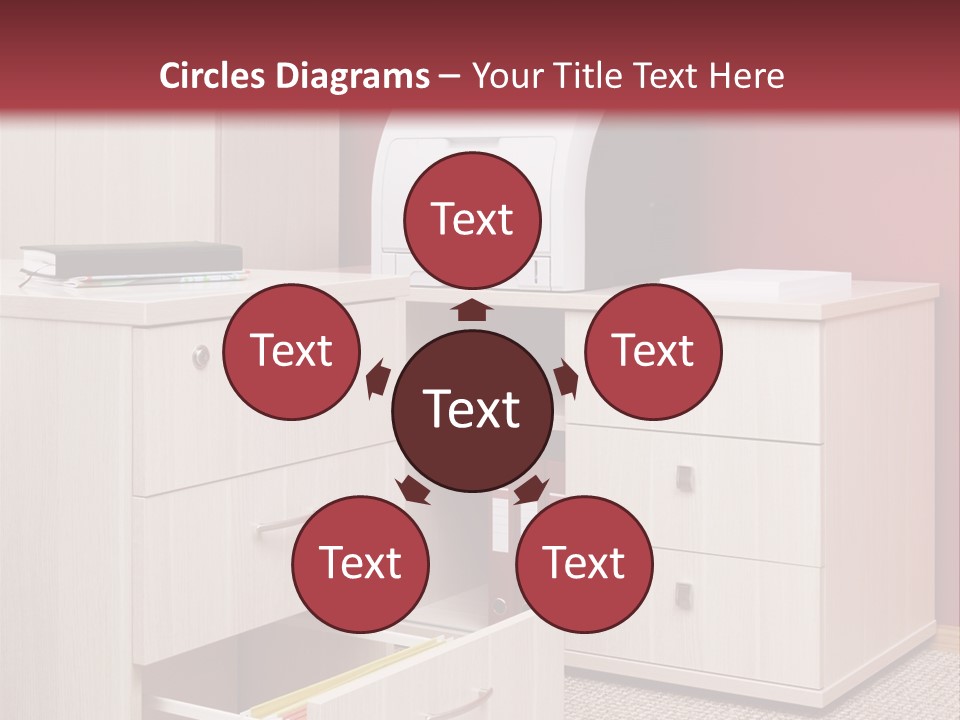 A Computer Desk With A Printer On Top Of It PowerPoint Template